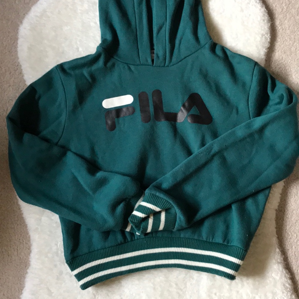 NWOT UO Urban Outfitters Fila Teal Cropped Hoodie
